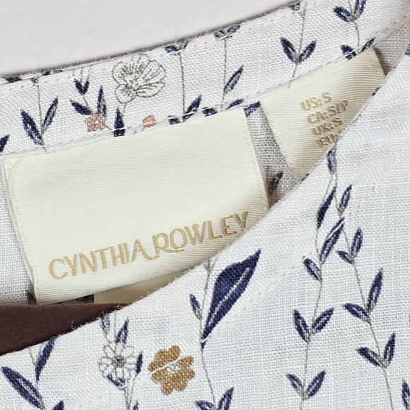 Cynthia Rowley Women's Linen Floral Top Short Sleeve Button Back Cottagecore Sm - Picture 7 of 15